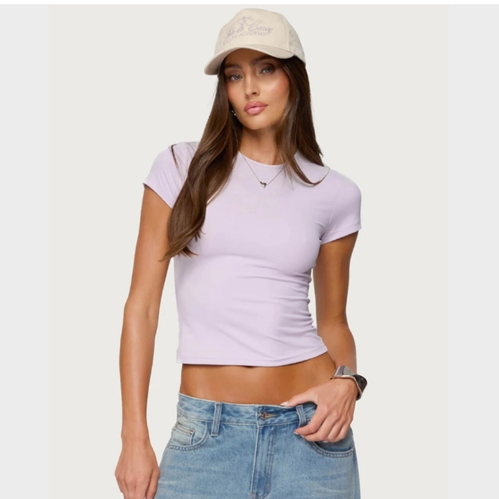 Edikted Lavender Cropped Crewneck Tee